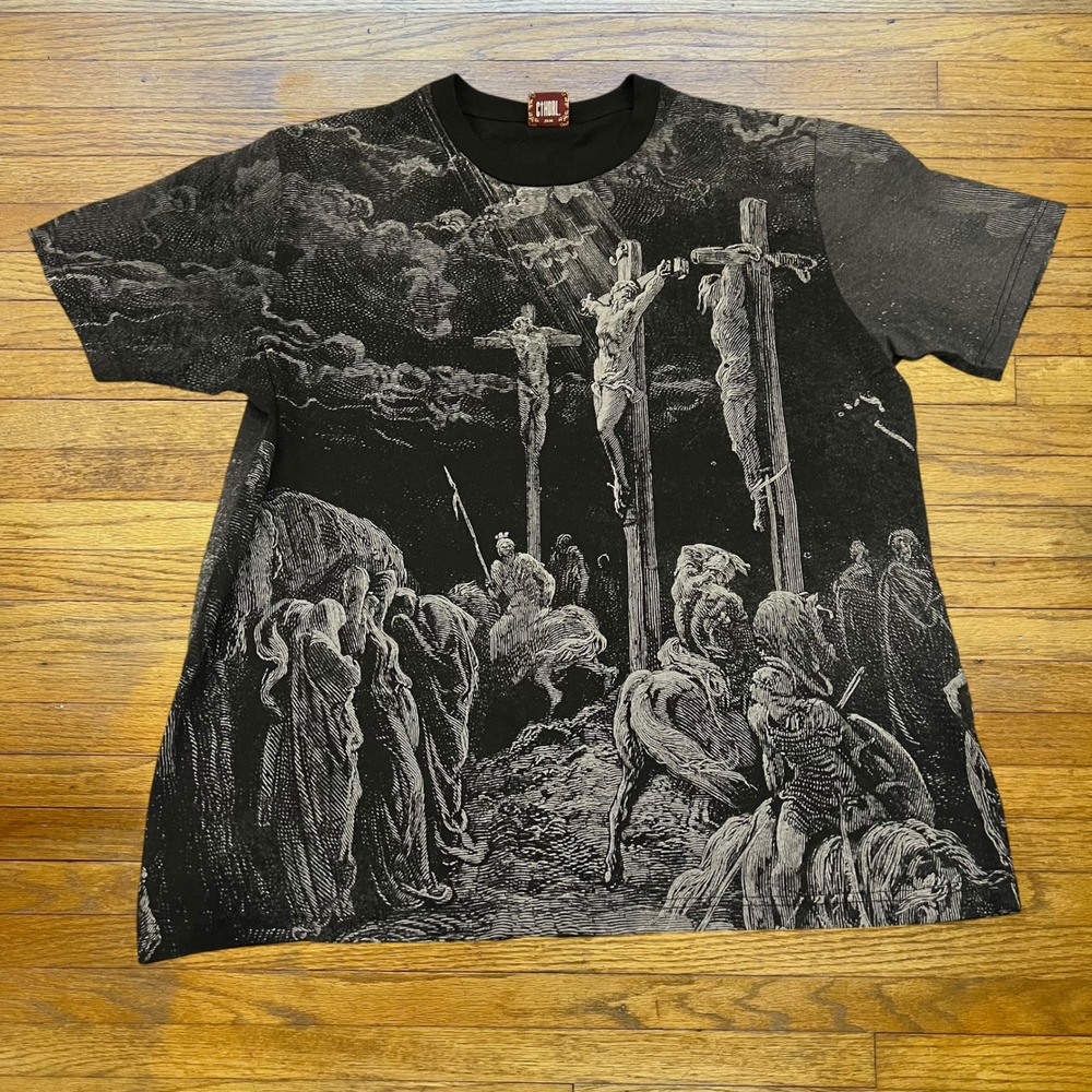 Cynical Gustave Dore Biblical All Over Print Graphic T-Shirt Mens Large Black